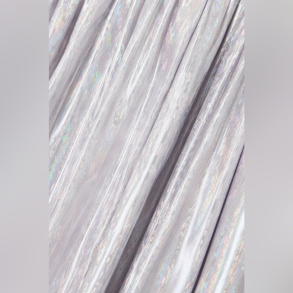NEW with Tags Batsheva Shimmering Silver Holographic Dress with Black Trim - Picture 5 of 5